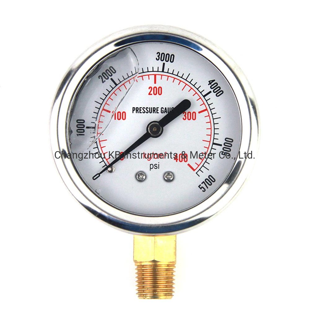 1/4 NPT Male Automotive Oil Pressure Gauge Instrument Us Standard Thread Hydraulic Mater Tool 0-5000 Psi Liquid Filled Tools